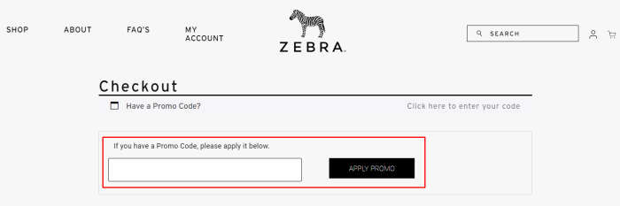 How to use ZEBRA promo code