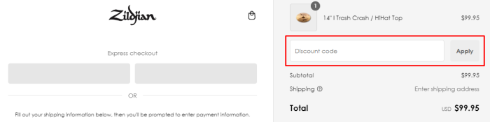 How to use Zildjian promo code